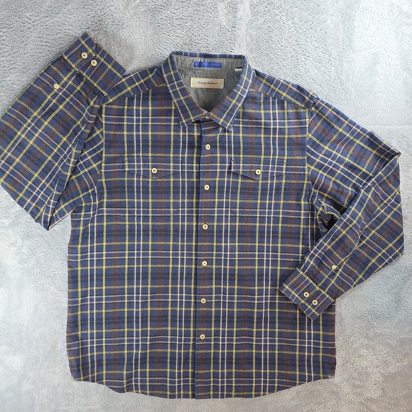 Tommy Bahama Other - Tommy Bahama Mens XL Blue Yellow Plaid Button Down‎ Shirt Long Sleeve Cotton